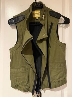 Vera Wang Princess Olive  Utility Vest with Leather Trim - Princess Vera Wang